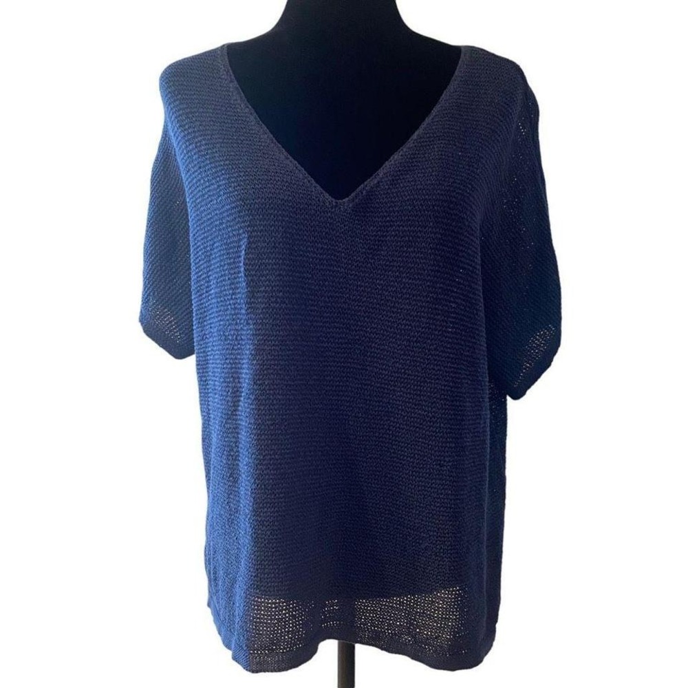 J. Jill Navy Blue Open Knit Short Sleeve Top Size XL